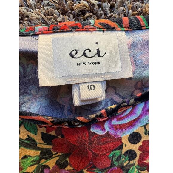 ECI New York Multicolor Floral Bell Sleeve Dress Sz 10 Boho Fall Style Festival - Picture 9 of 9